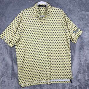 RLX Ralph Lauren Men's Golf Polo Shirt Yellow Blue Pattern Short Sleeve Size L